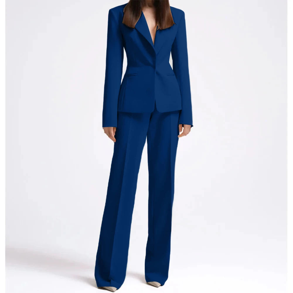 Office Lady Fashion Beige Women Suits One Button Peak Lapel 2 Piece Jacket Pants Slim Fit Smart Causal Conjuntos De Pantalones RT220