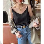 Spaghetti Strap Top Women Halter V Neck Basic White Cami Sleeveless Satin Silk Tank Tops Women Summer 2025 Camisole RT220