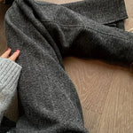 Women Pants Autumn Winter Thickening High Waisted Wool Wide Leg Pants Women Fashion Chevron Lengthening Leg Opening Floor Length RT220