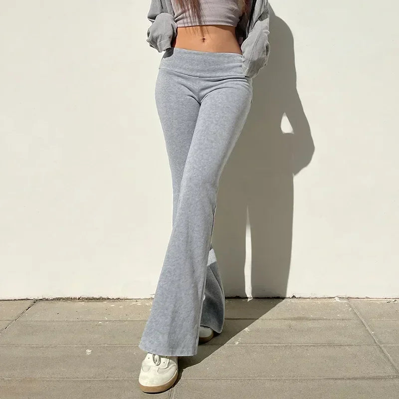 Casual Sexy Basic Solid Flare Pants Y2K Slim Low-Waisted Boot Cut Pants Women 2024 Autumn Spring Fashion Streetwear Lady RT220