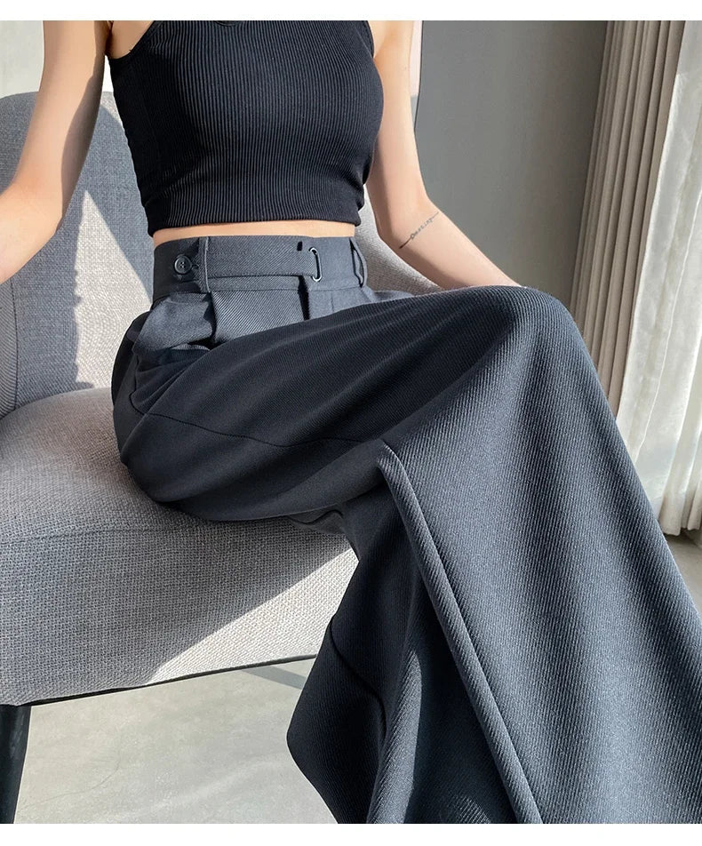 Seoulish Spring Summer Elegant Button Women's Wide Leg Pants 2025 New High Waist Solid Casual Loose Straight Trousers for Womens RT220