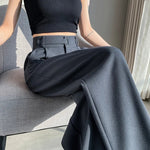 Seoulish Spring Summer Elegant Button Women's Wide Leg Pants 2025 New High Waist Solid Casual Loose Straight Trousers for Womens RT220