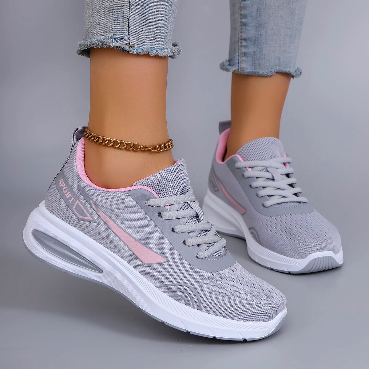 Spring new women's sports shoes, fashionable, breathable, lightweight, non-slip, wear-resistant, casual sports shoes, flat shoes RT220