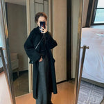 Women Pants Autumn Winter Thickening High Waisted Wool Wide Leg Pants Women Fashion Chevron Lengthening Leg Opening Floor Length RT220