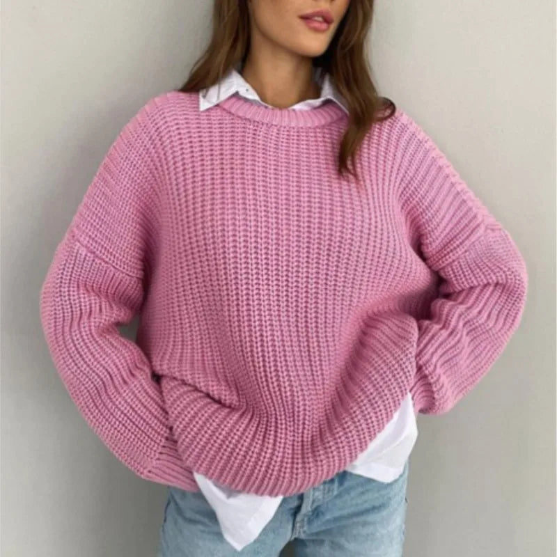 Casual O-neck Long Sleeve Sweater Blouse Office Lady Autumn Winter Fashion Elegant Solid Knitted Sweater For Women 2023 Female RT220