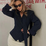 Trendix Elegant Blazer 2 Piece Sets Women V Neck Patchwork Scarf Lace Up Jackets Femme Bodycon Skirt And Commuting Blazers Suits RT220