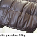 Women Leather Down Jacket Winter 2025 High End Genuine Sheepskin Down Coat Outdoor Thicked Warm Short Puffer Jacket Streetwear RT220