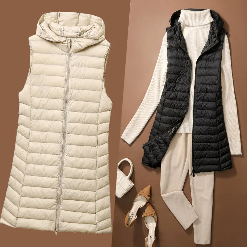 New Fashion Female Sleeveless Jacket Women Winter Light White Duck Down Jacket Slim Puffer Vest Portable Windproof Down Coat RT220