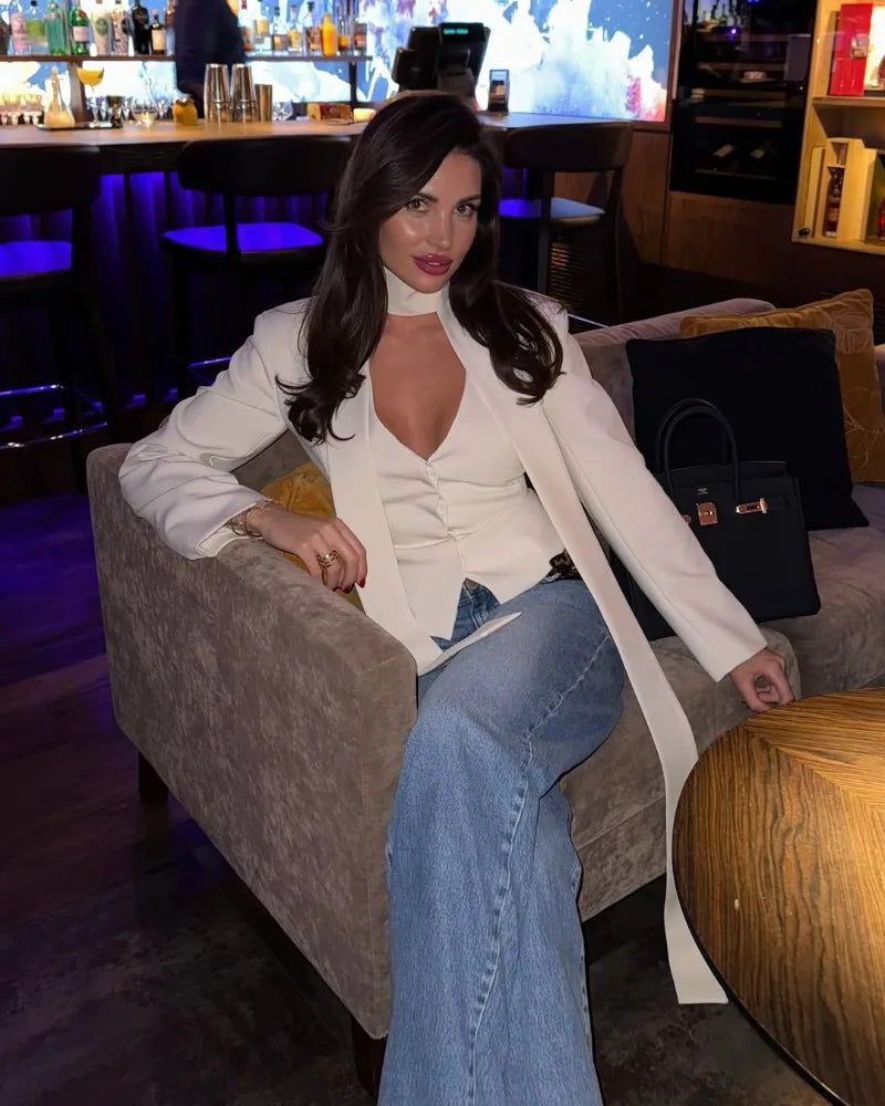 Trendix Elegant Blazer 2 Piece Sets Women V Neck Patchwork Scarf Lace Up Jackets Femme Bodycon Skirt And Commuting Blazers Suits RT220