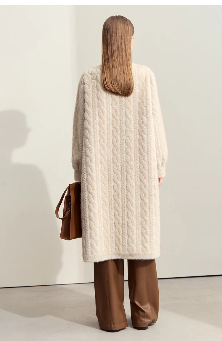 Women Fur Cardigan Thickened Long2025Spring And Autumn V-neck Jacket Female Loose Simple Leisure With Buttons Faux Fur Mink Coat RT220