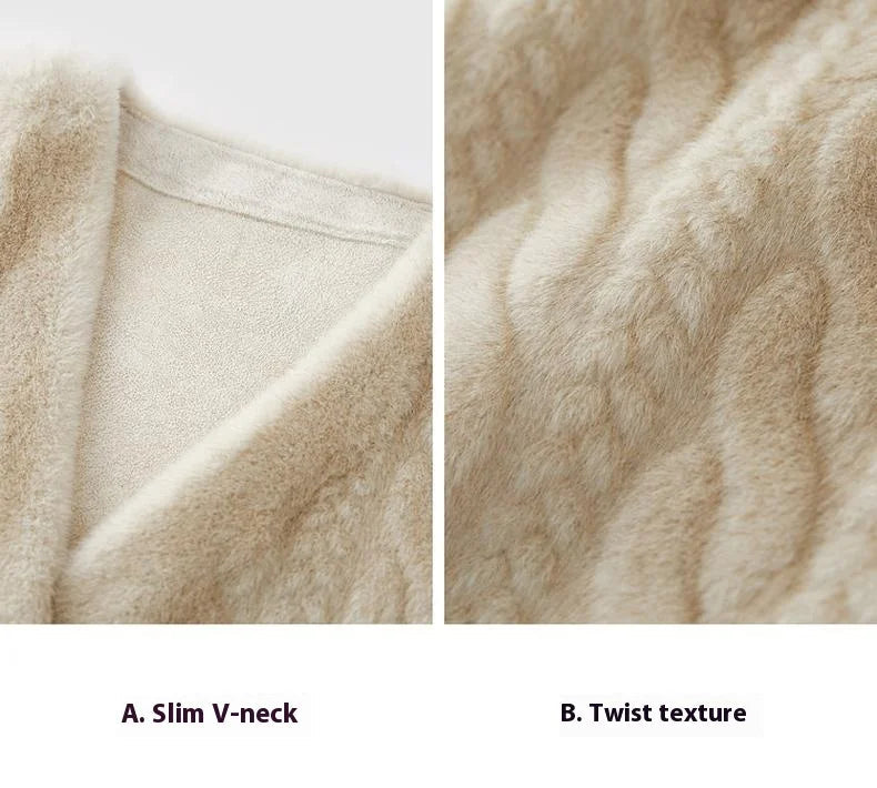 Women Fur Cardigan Thickened Long 2024Autumn Winter V-neck Jacket Female Loose Simple Leisure With Buttons Casual Faux Fur Coat RT220
