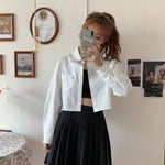 MEXZT Fashion Korean Pocket Cropped Blouse Women Casual Preppy Style Long Sleeve Short Shirt Fall Solid White All-match Y2k Tops RT220