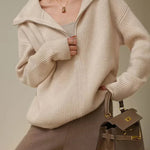 Fashion Women Sweaters 2025 LOOSE Zipper Design Pullovers Casual Solid Turtleneck Thickening Pink Knitted Winter Women's Sweater RT220