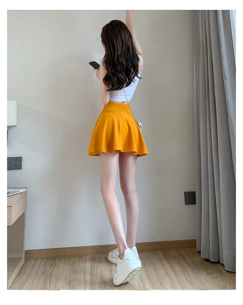 ITOOLIN Women Sweet Solid Color Preppy Skirts Casual Wide Leg High Waist Mini Skirts Women Harajuku Pleated A-line Skirts New RT220