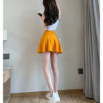 ITOOLIN Women Sweet Solid Color Preppy Skirts Casual Wide Leg High Waist Mini Skirts Women Harajuku Pleated A-line Skirts New RT220