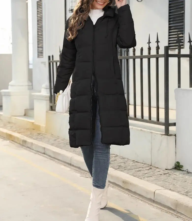 Winter New Hooded Mid Length Slim Fit Warm Long Sleeve Solid Color Jacket For Women,3 Colors RT220
