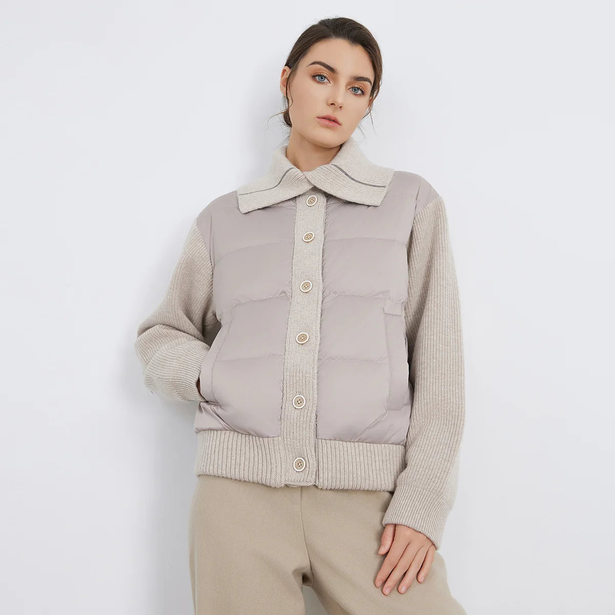 BC930 100% wool and white goose down spliced down jackets for women of high quality from luxury brands coats RT220