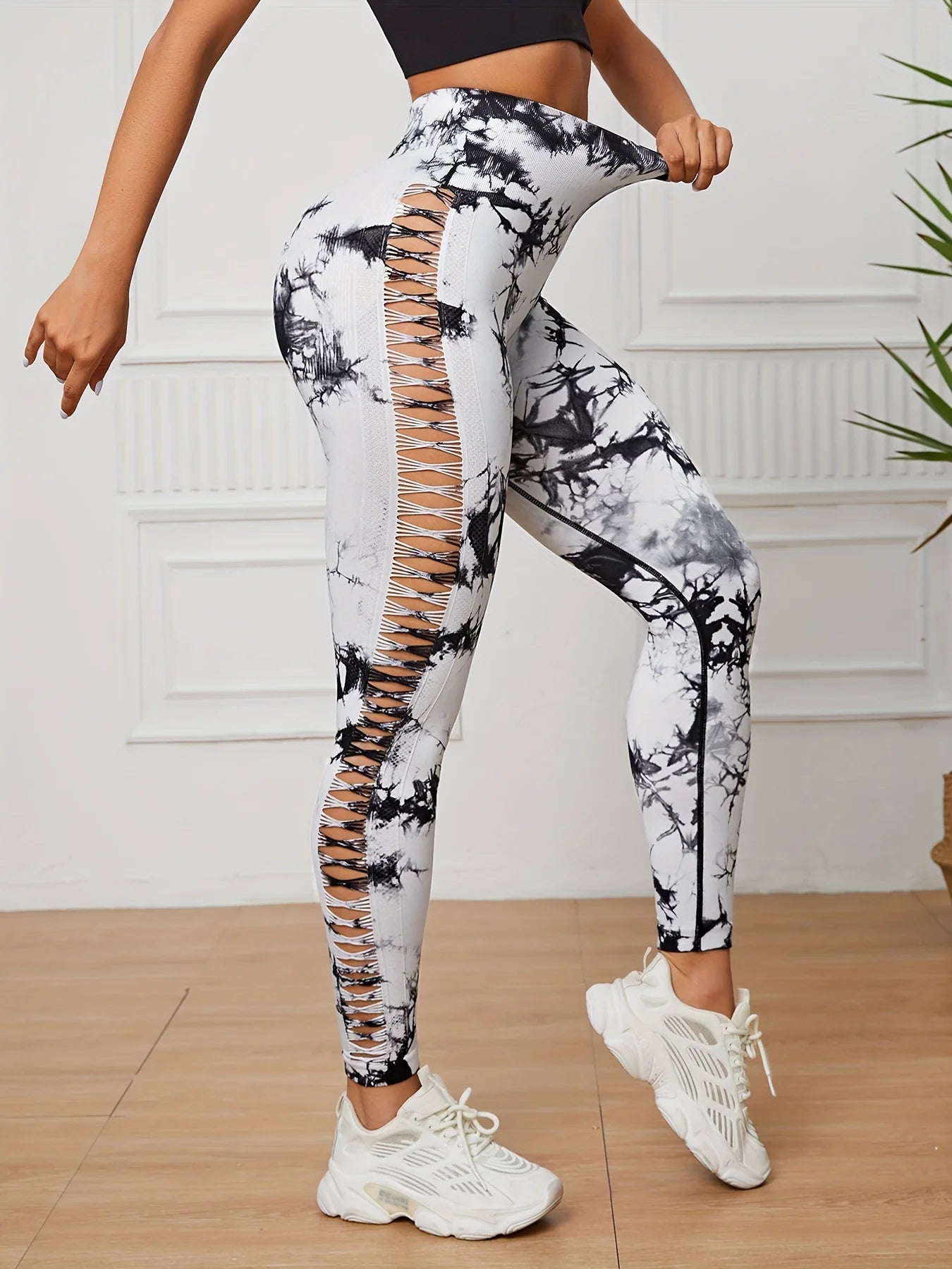 Women Seamless Tie Dye Hollow out Sports Pant Yoga Gym High Waist Workout Leggings Stretchy Women's Activewear RT220