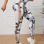 Women Seamless Tie Dye Hollow out Sports Pant Yoga Gym High Waist Workout Leggings Stretchy Women's Activewear RT220