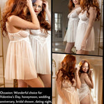 New Sexy Nightgown White Lace Babydoll Set Women's Romantic Sheer Floral Lingerie Flowy Skirt Chemise Mini Dress Hot Sale Nighty RT220