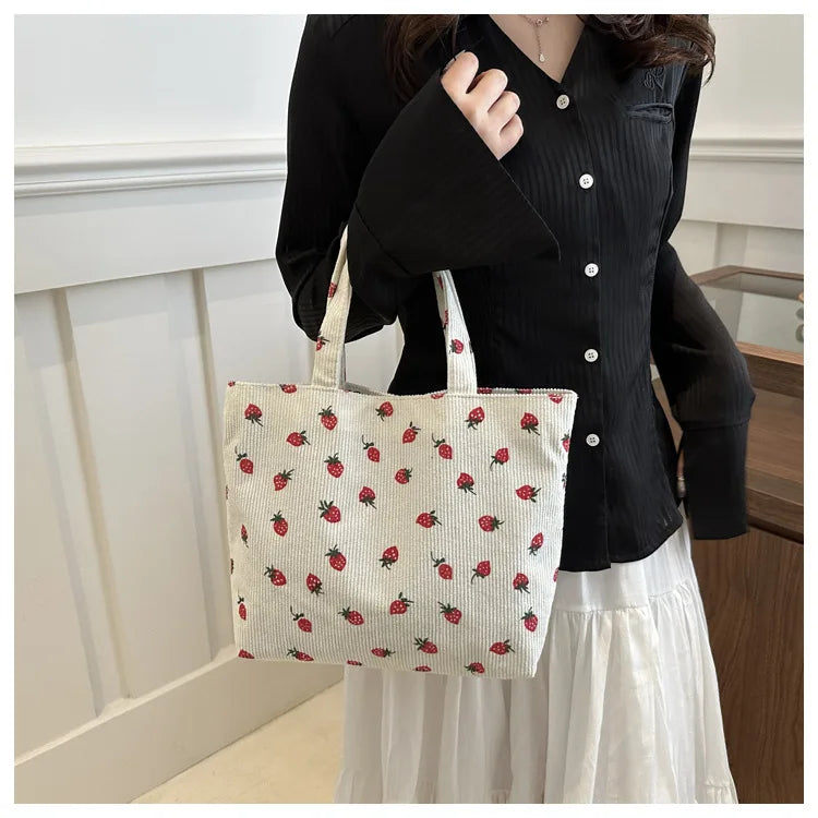 Fresh Sweet Girl Handbag Fashionable High End Corduroy Printed Shoulder Bag Leisure Shopping Commuter Women's Underarm Bag RT220