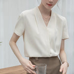 2025 Fashion Summer Short Sleeve V-Neck Women Blouse White Blouse Shirt Women Tops Blouses Shirts Blusas Para Mujer Camisas XL86 RT220