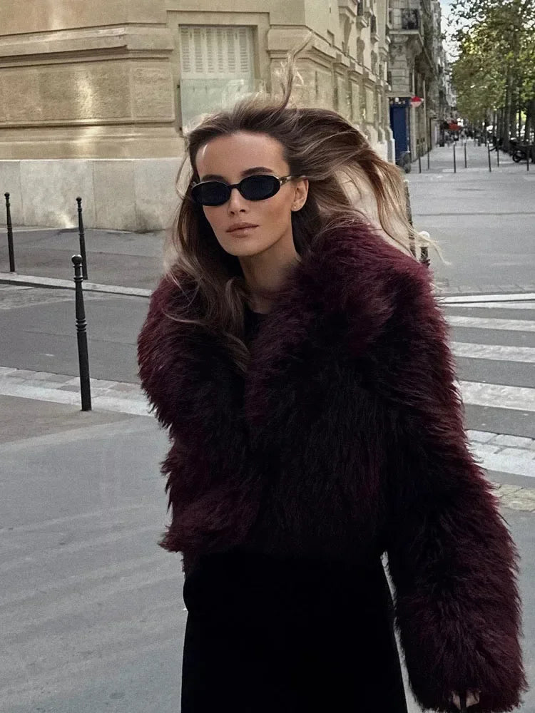 Solid Thicken Fur Coat For Women Long Sleeves Ladies Faux Fur Coats Winter Fashion Elegant Turn Down Collar Female Warm Overcoat RT220