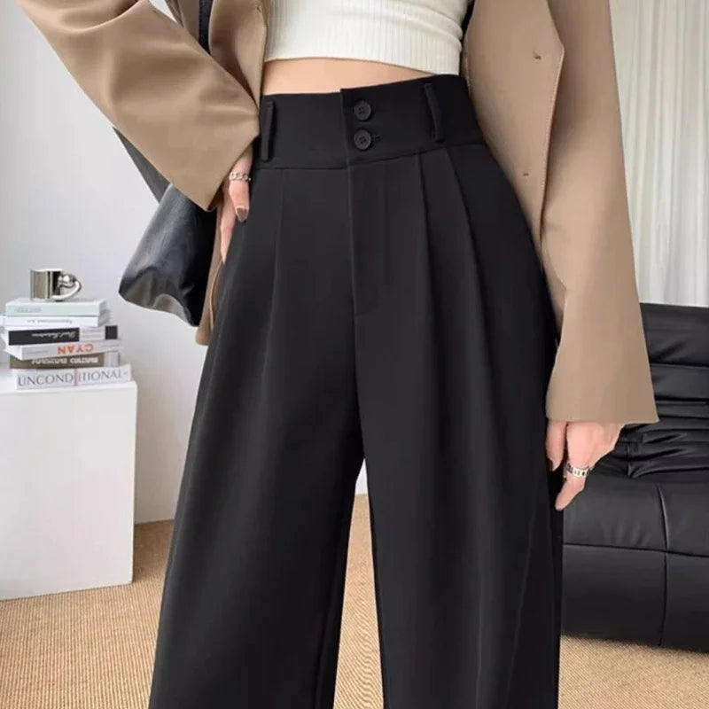 Elegant Wide Leg Pants Women Korean Style High Waist Black Baggy Pants Office Ladies Fashion Loose Suit Trousers Streetwear 2024 RT220