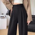 Elegant Wide Leg Pants Women Korean Style High Waist Black Baggy Pants Office Ladies Fashion Loose Suit Trousers Streetwear 2024 RT220