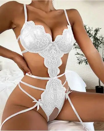 Women Thong Crotchless Garters Hot Sleepwear Pajamas Deep V Open Bra Pajama Set G-string One-piece Seamless Bodysuit Lenceria RT220