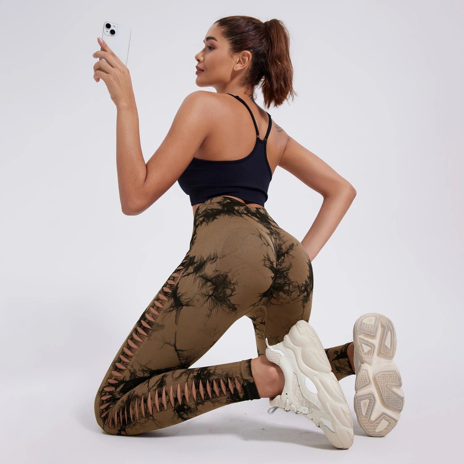 Women Seamless Tie Dye Hollow out Sports Pant Yoga Gym High Waist Workout Leggings Stretchy Women's Activewear RT220