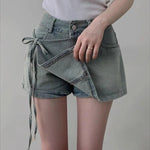 DFCF 2025 Spring Summe Jeans Streetwear Vintage Irregular Laced Up short Jeans Women Y2k Korean Fashion High Waist Straight Pant RT220