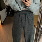 Women Pants Autumn Winter Thickening High Waisted Wool Wide Leg Pants Women Fashion Chevron Lengthening Leg Opening Floor Length RT220