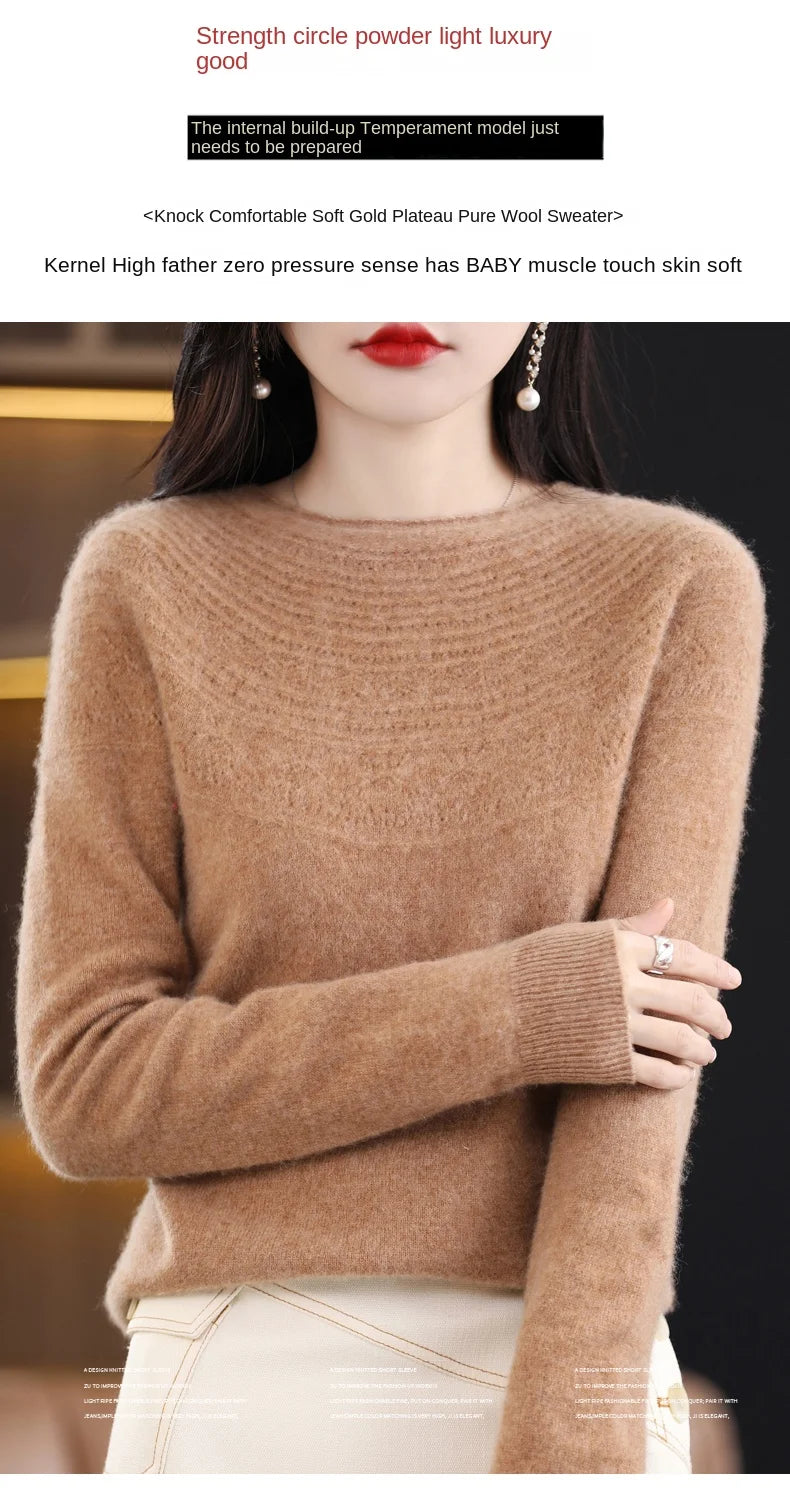 100% Merino Wool Knitted Sweater Autumn/Winter 2024 New Women's Round Neck Hollow Top 11 Color Pullover Versatile Coat NJR1107 RT220