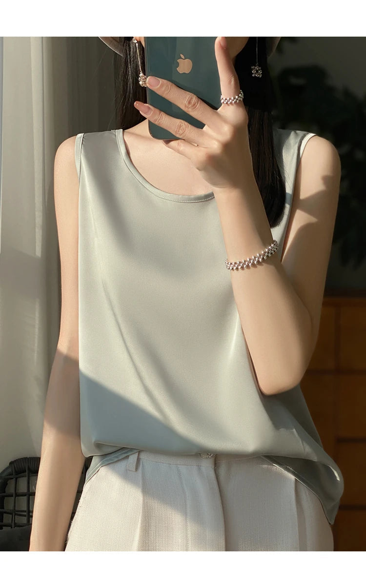 Women Tops Solid Spring Summer Casual Crop Tops Sexy O-neck Tank Tops Office Lady Pink White Top 2024 Fashion Korean Tank Top RT220