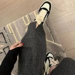 Women Pants Autumn Winter Thickening High Waisted Wool Wide Leg Pants Women Fashion Chevron Lengthening Leg Opening Floor Length RT220