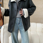 [LANMREM] Faux Fur Thick Warm Coats Lapel Single Breasted Office Lady Elegant Female Outwear Fashion 2025 Winter New 26C1095 RT220