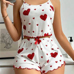 Sexy Girl Pajama Sets Love Heart Print Cami Top+Shorts Leisure Stripe Pyjamas Women Home Clothes Summer Sleeveless Sleepwear RT220