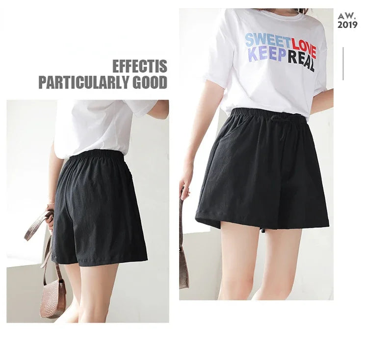 High Waisted Casual Linen Shorts Women Gym Workout Shorts Cotton Short Pants Loose-fitting Ladies Short Femme Women Shorts Sport RT220