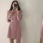New 2025 Spring Summer Mid-length Small Thin Suit Vintage Belt Korean Fashion Casual Temperament Blazers for Women Clothing RT220