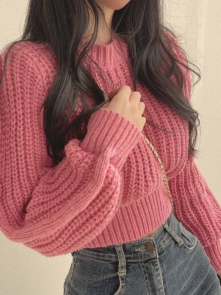 Loose Vintage Harajuku Lantern Long Sleeve Women Sweater Korean Autumn Winter Knitwear Soft Warm Tops Chic Solid Femme Sweater RT220