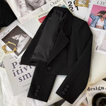 Korean Cropped Blazers Women Autumn Solid Color Simple Single-button Outwear Teens All-match Long Sleeve Office Lady Suit Jacket RT220