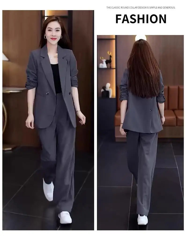 Women's 2025 Spring New Fashionable and Stylish Professional Suit Two Piece Set Korean Elegant Casual Suit Pants Two Piece Set RT220