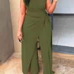 Women's Jumpsuit Summer Fashion Tied Detail V-Neck Casual Plain Sleeveless Asymmetrical Work Long Jumpsuit Y2K Streetwear RT220