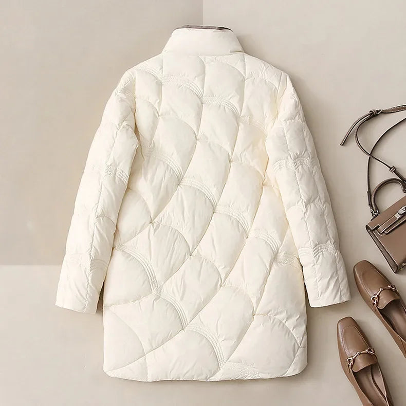 2024 Winter New Fashion Stand Collar X-Long Women Down Jackets Female Casual Loose Ultra Lightweigh White Duck Down Warm Coat RT220