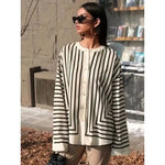 Elegant Striped Shirts Women Vintage Irregular White Blouses Ladies Fashion Long Sleeve Chic Buttons Loose Design Tops New Blusa RT220