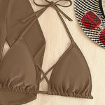 Long Sleeves Dress Bikini Set 2025 Women Neon Green Lace Up 3 Pieces Swimsuit Brazilian Bathing Suit Pleate Cover Up Swimwear RT220