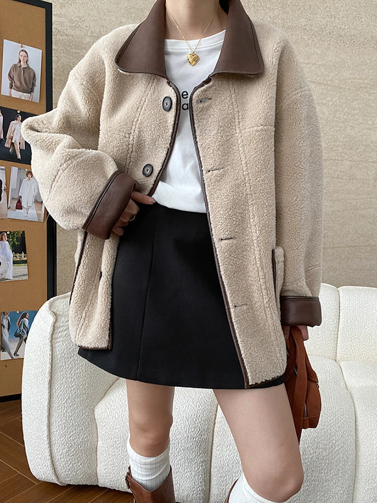 [LANMREM] Faux Fur Thick Warm Coats Lapel Single Breasted Office Lady Elegant Female Outwear Fashion 2025 Winter New 26C1095 RT220
