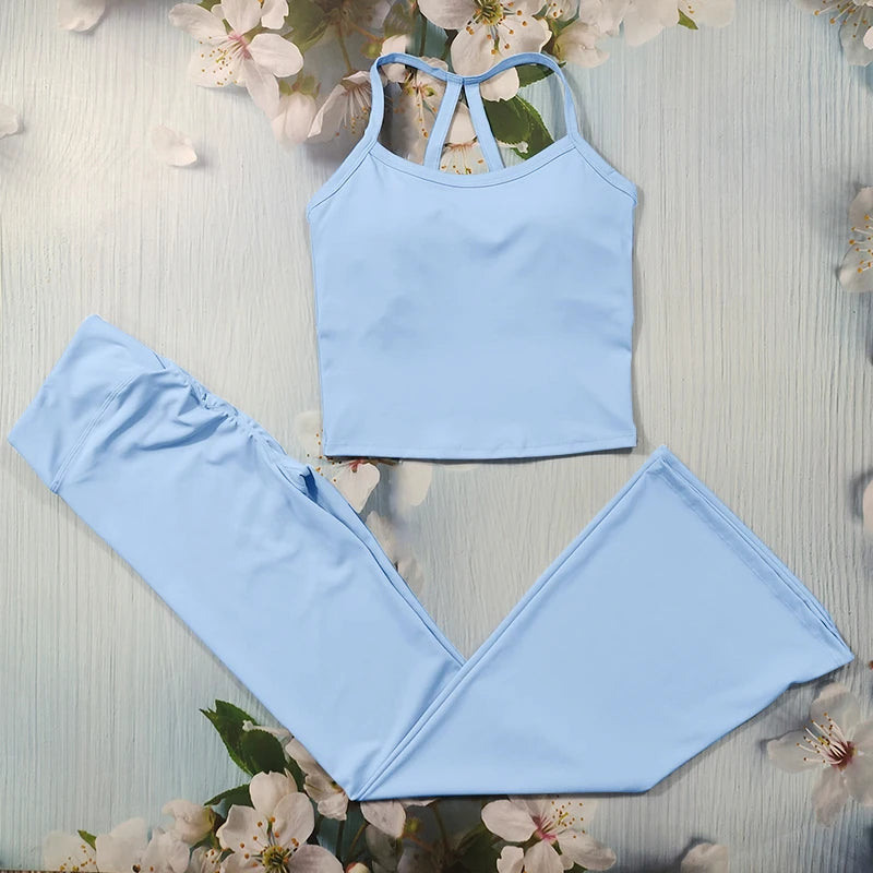 Sexy Flared Leggings Women's Running Pants Scrunch Butt Trousers Cross Waist Sports Tights Woman Skin-Friendly Workout Leggin RT220