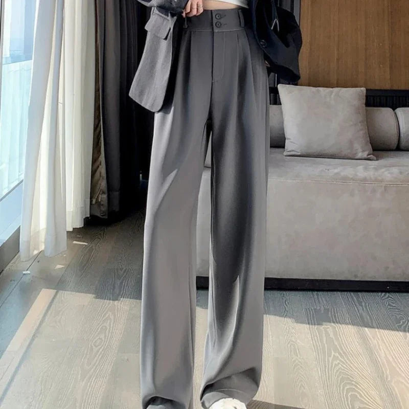 Elegant Wide Leg Pants Women Korean Style High Waist Black Baggy Pants Office Ladies Fashion Loose Suit Trousers Streetwear 2024 RT220